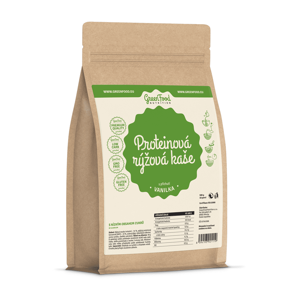 GreenFood Nutrition Proteinová RÝŽOVÁ kaše 500g - Vanilka